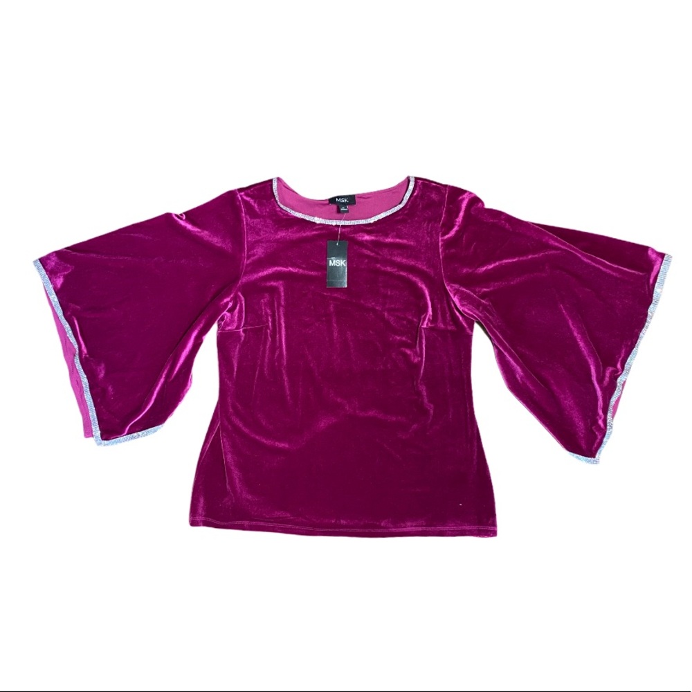 MSK crushed velvet bellsleeve stoned trim top XL